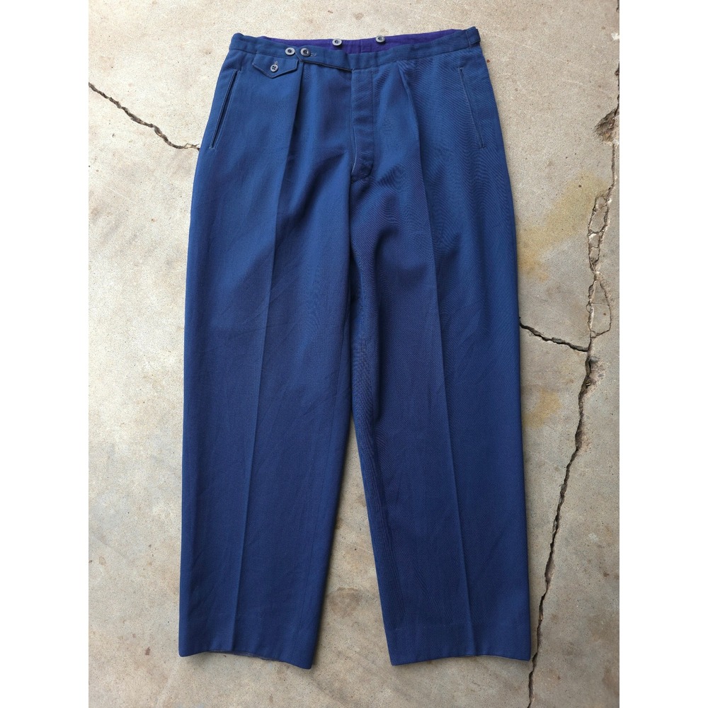 Vintage 1950s Blue Wool Dress Pants 34x28 Mid Century Made in France
